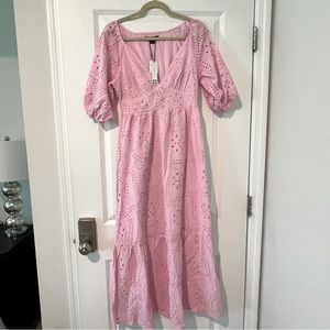Sanctuary Eyelet dress, Pink Maxi, Mid Length Sleeves, Zipper , Cotton